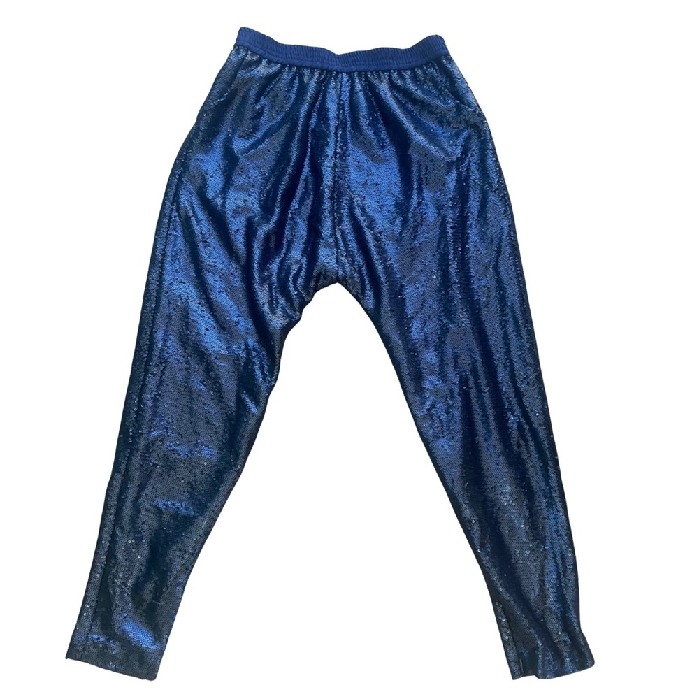 Finders Keepers Women’s Take A Walk Pant Ankle Zip Navy Blue Sequined Small